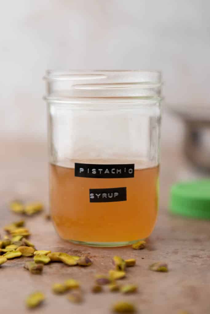 Pistachio syrup in a jar 