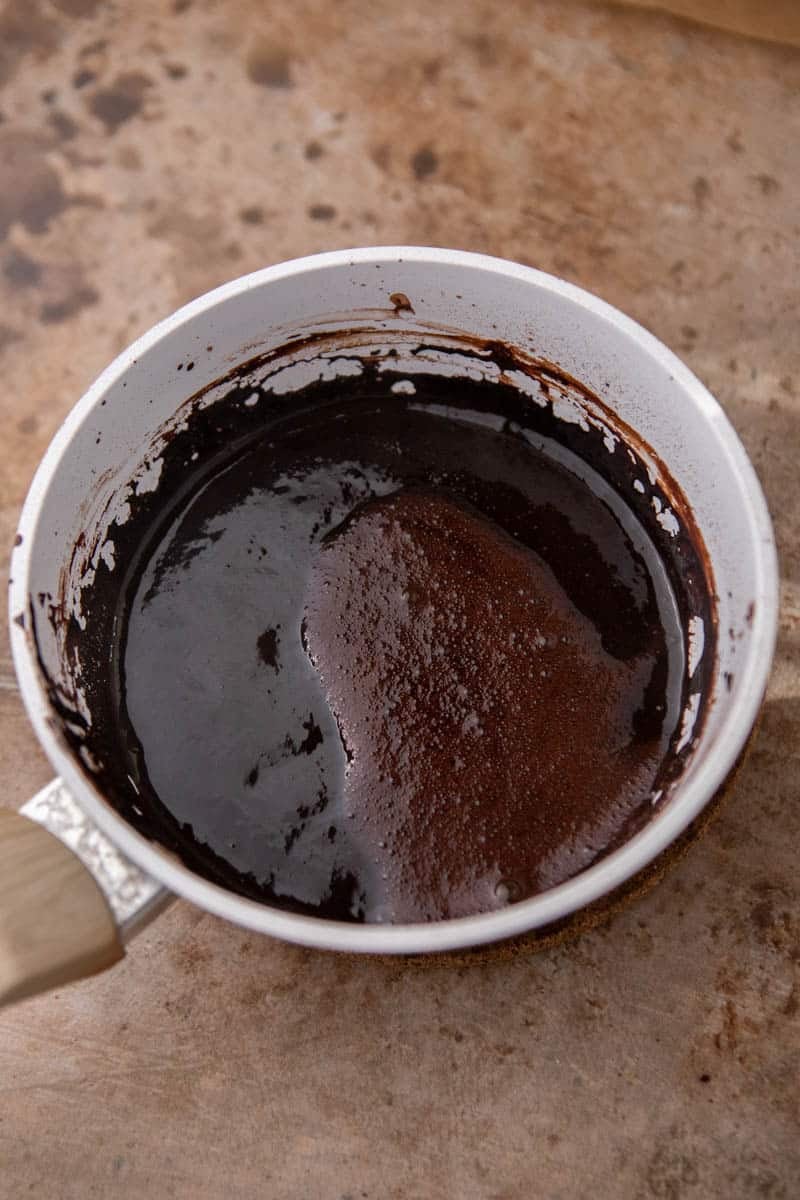 Chocolate sauce in a pot