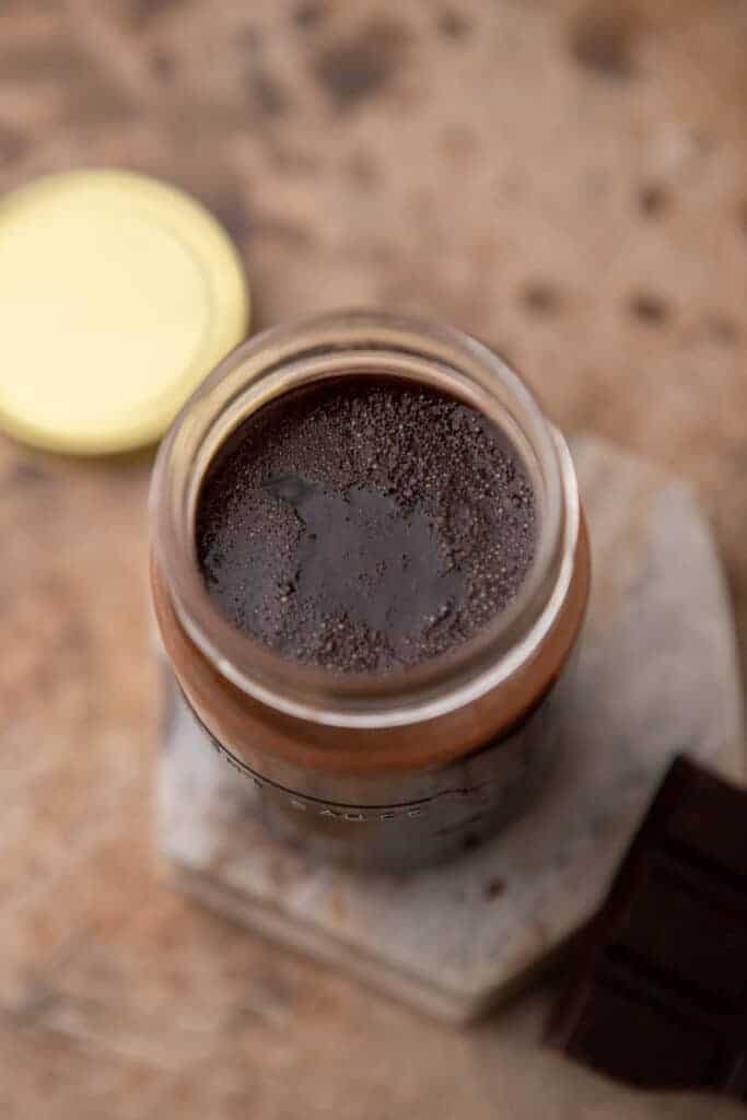 overhead shot of chocolate syrup for coffee