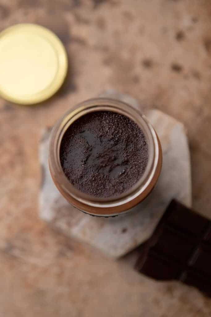 overhead shot of chocolate syrup for coffee