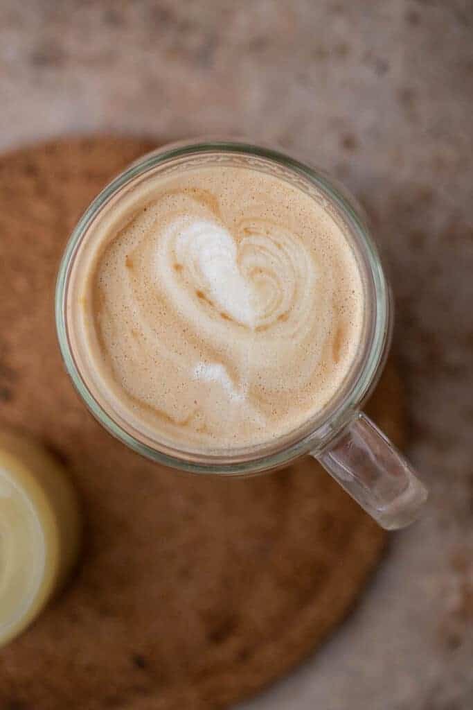 Overhead shot of white chocolate latte