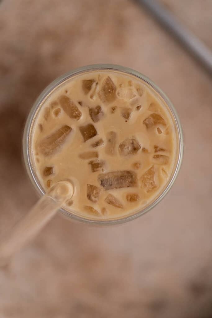 Overhead shot of mcdonalds caramel iced coffee recipe