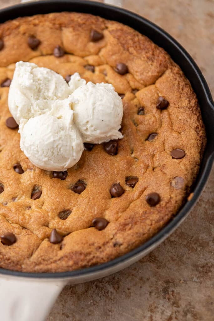 pizookie cookie with ice cream on top