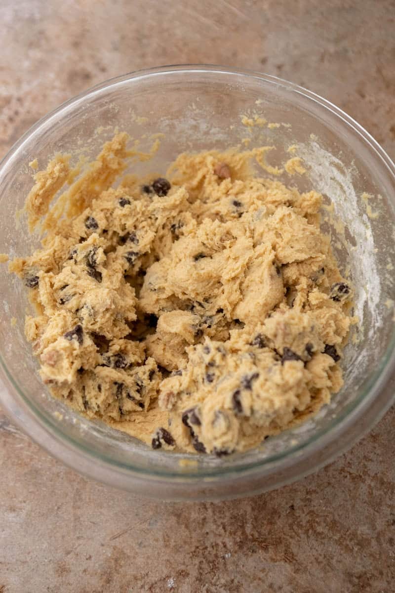 Chocolate cookie dough in a bowl