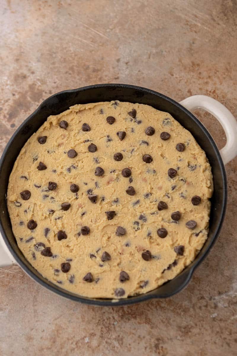 Chocolate cookie dough in a skillet