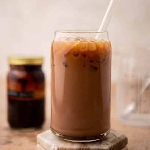 Iced mocha latte in a tall glass