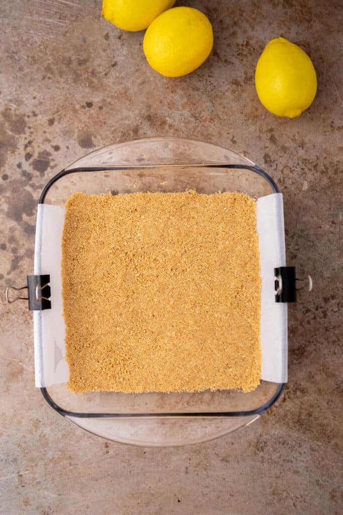 Graham cracker crust in a pan