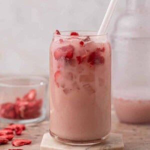 Starbucks pink drink in a glass