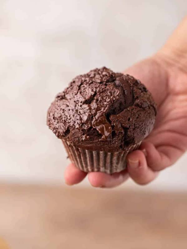 Hand holding Double chocolate muffins