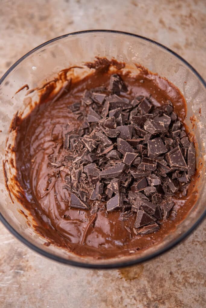 Chocolate muffin batter in a bowl