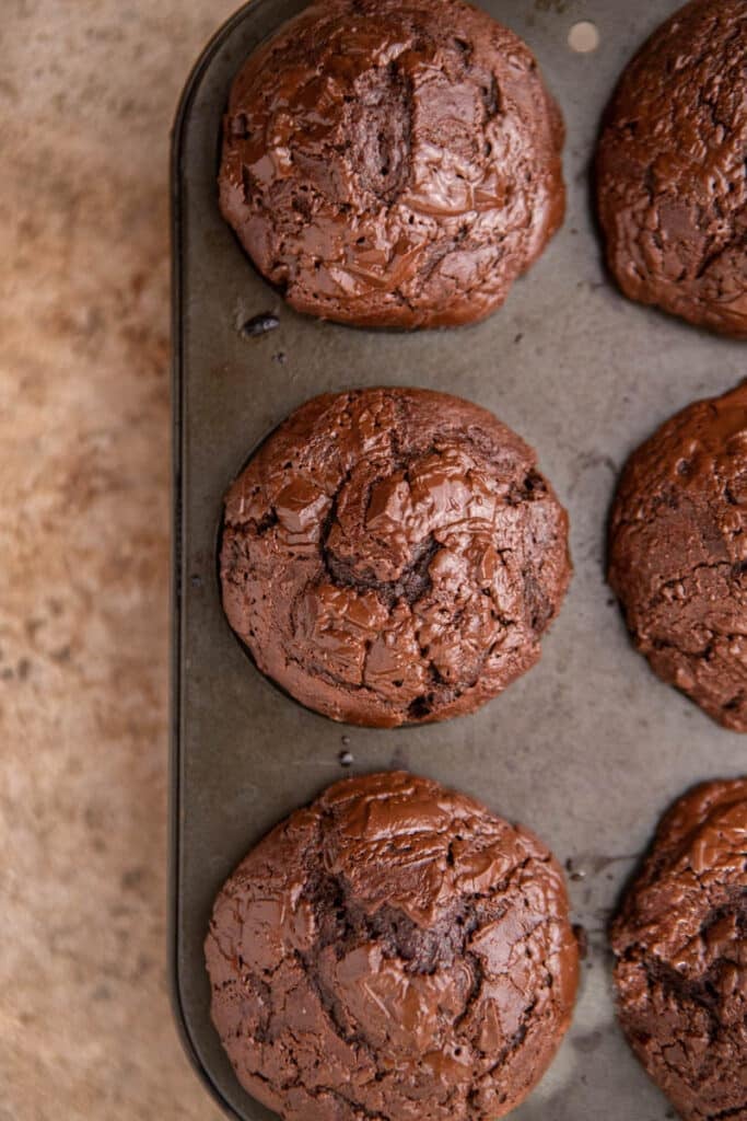 Double chocolate muffins in a tin
