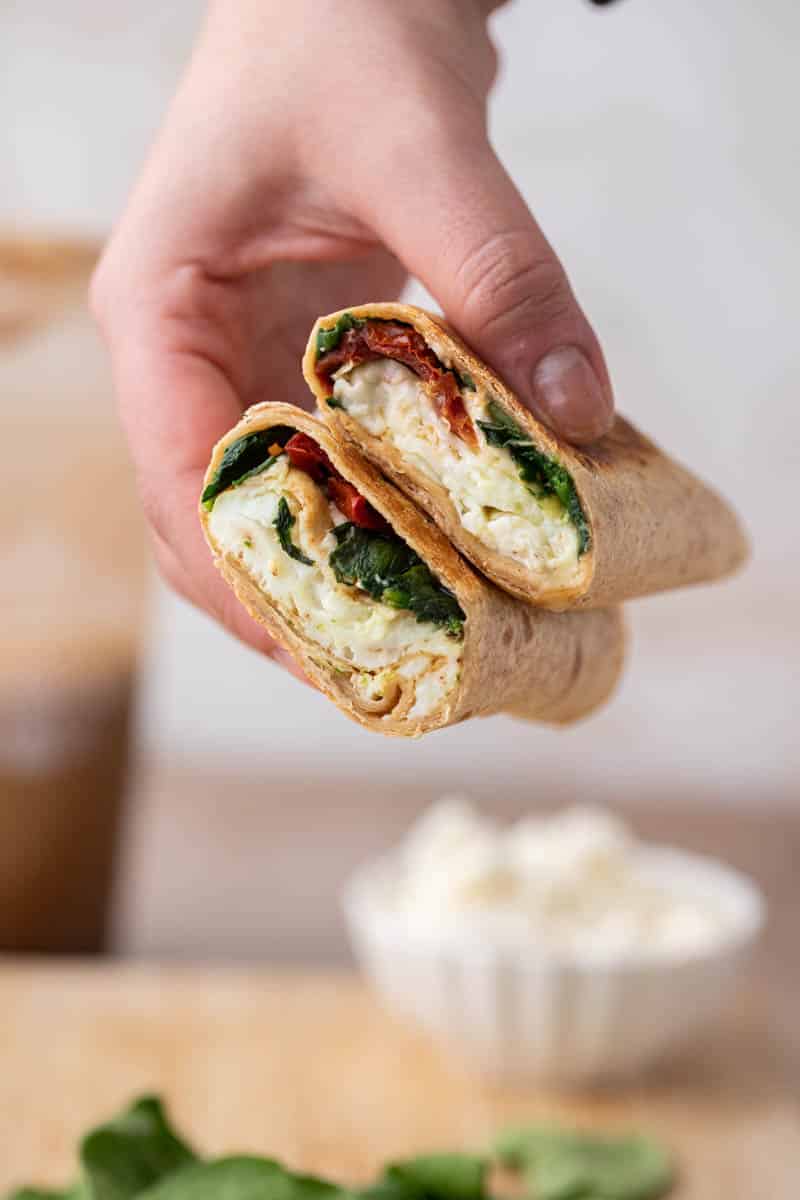 Egg White Wrap with Sun Dried Tomatoes, Feta, and Arugula - Lillie