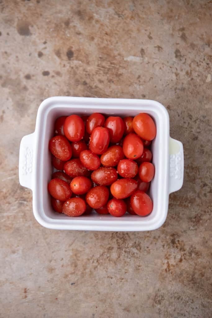 Cherry tomatoes in a pan