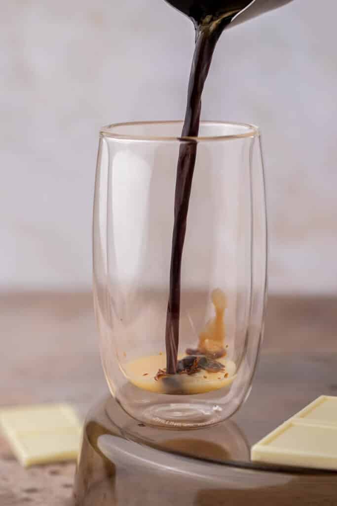 Espresso poured in a glass
