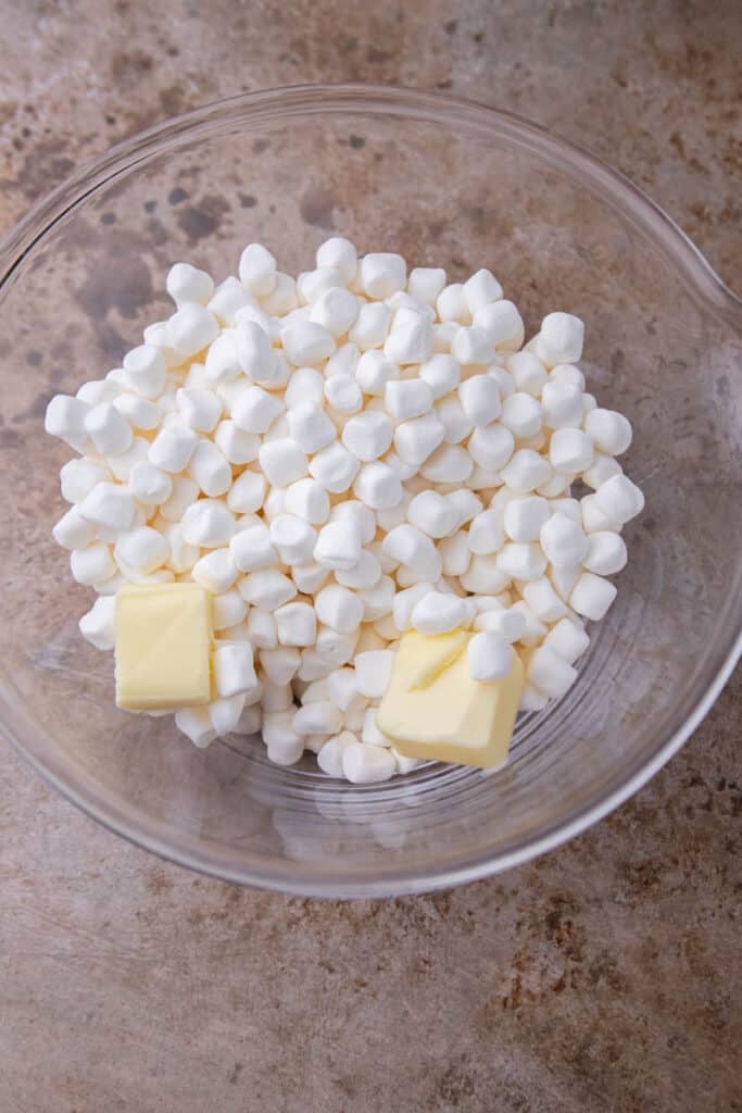 Marshmallows and butter in a bowl