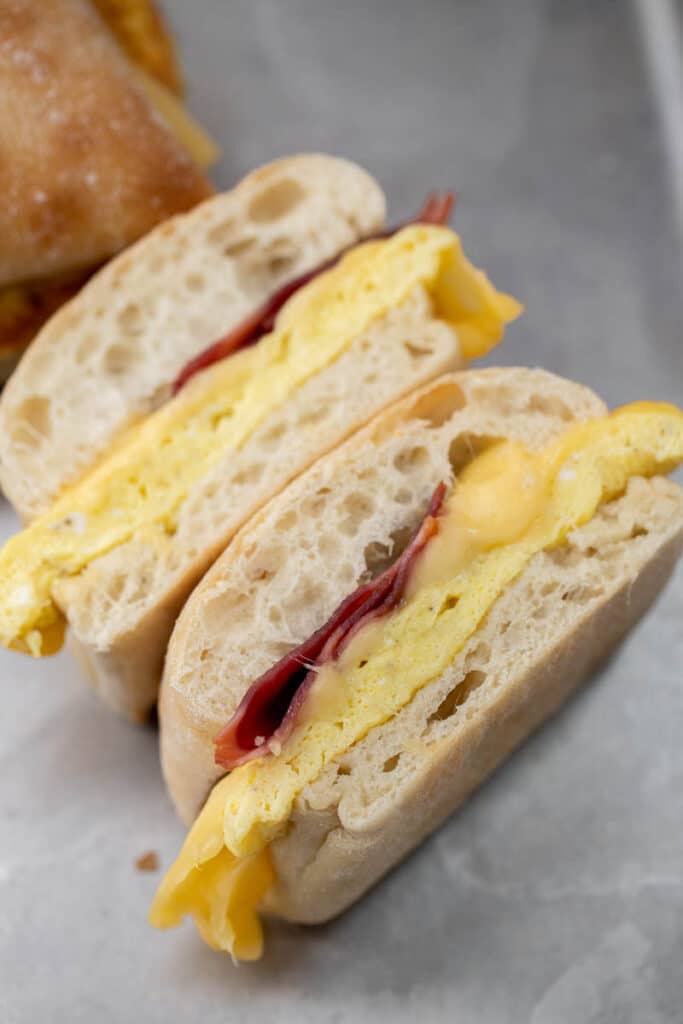 Sliced starbucks bacon gouda breakfast sandwich
