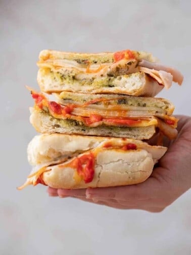 Stack of Starbucks turkey provolone panini