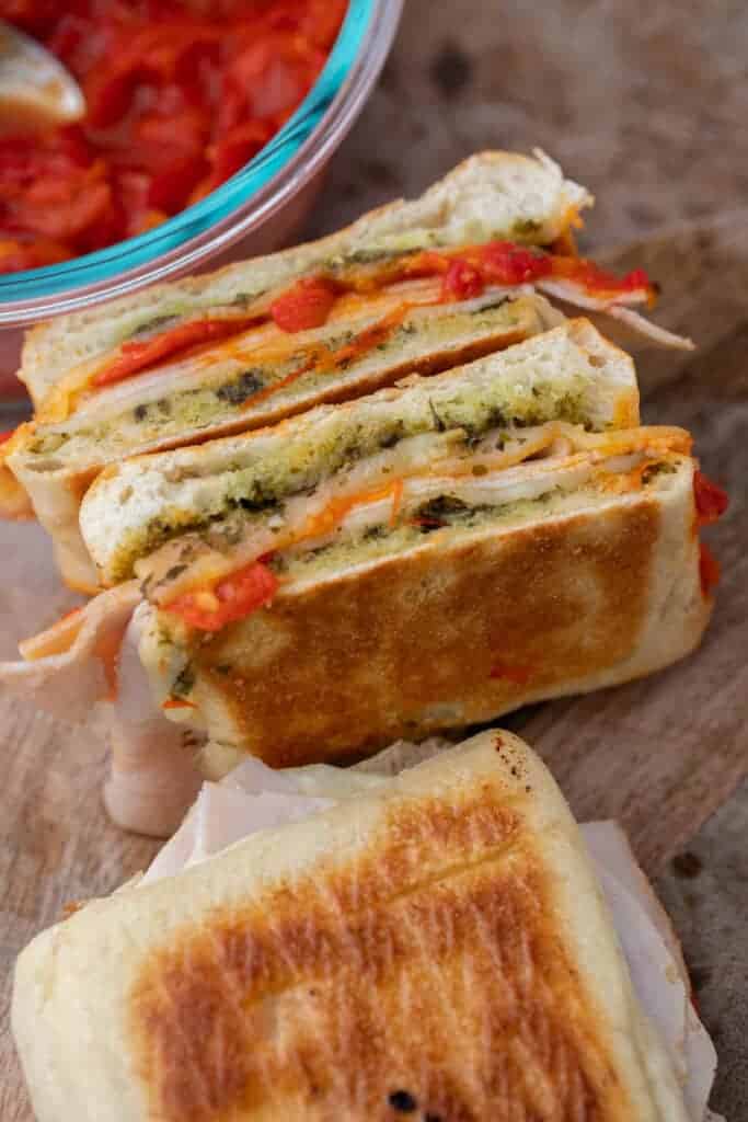 Starbucks turkey pesto sandwich sliced in half