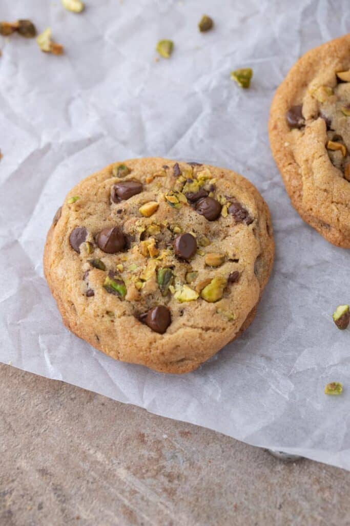 Brown butter pistachio chocolate chip cookie