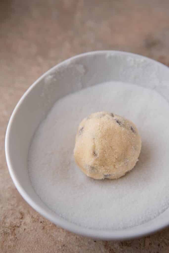 Sugar cookie dough ball in a bowl