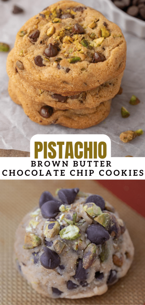 Brown butter pistachio chocolate chip cookies