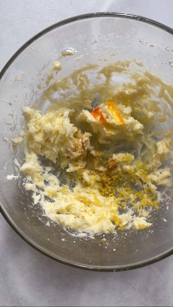 Creamed wet ingredients in a bowl