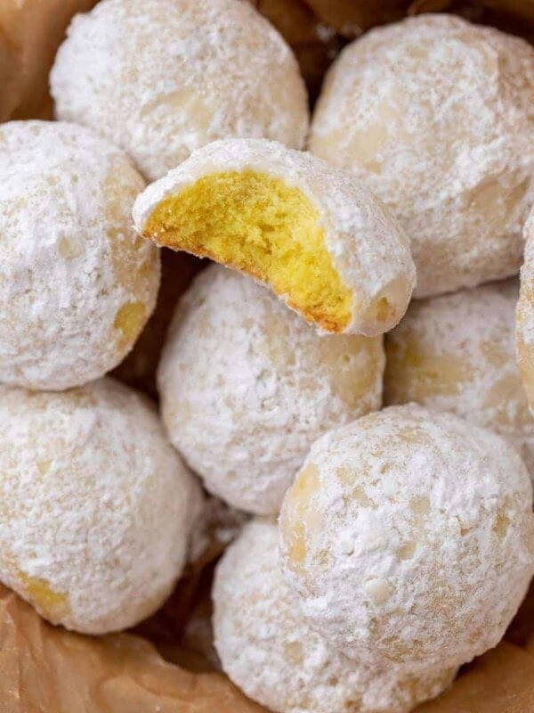 close up of lemon snowball cookies