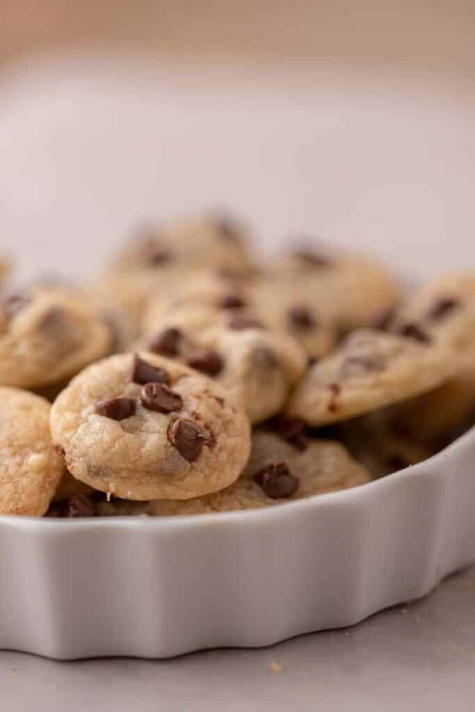 Mini chocolate chip cookies in a plate