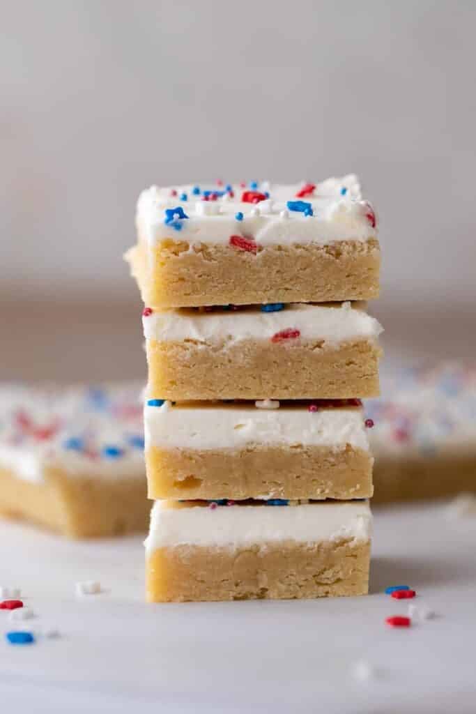 Patriotic sugar cookie bars stacked
