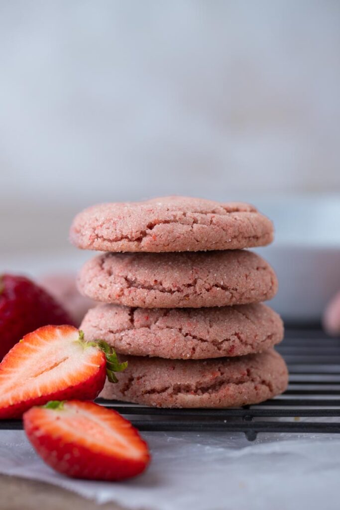 Strawberry sugar cookies stacked