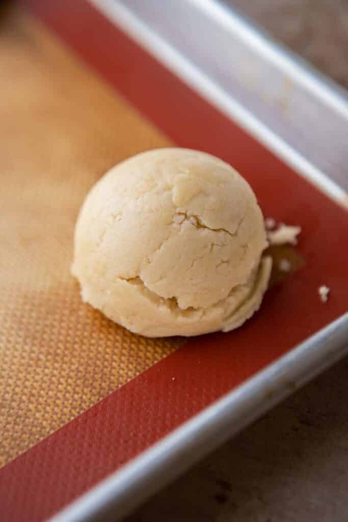 Cookie dough in a baking sheet