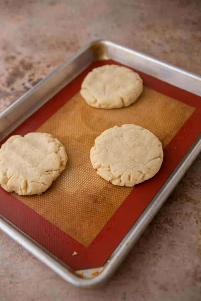 Baked sugar cookies in a baking pan