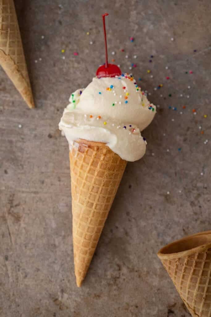 Ninja creami vanilla ice cream in cone