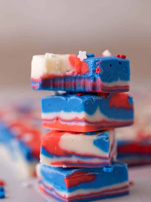 Stack of red white and blue fudge stacked