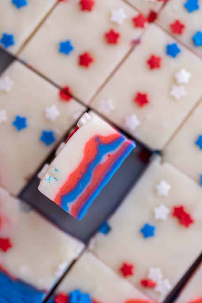 Overhead shot of red white and blue fudge
