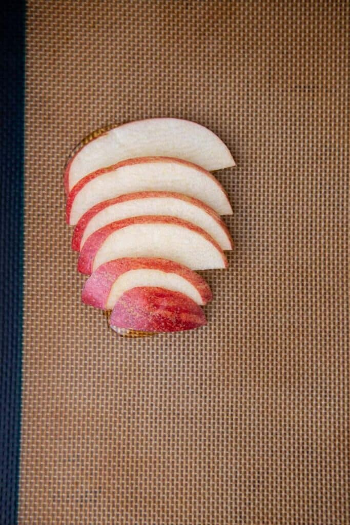 Apple slices on baking sheet