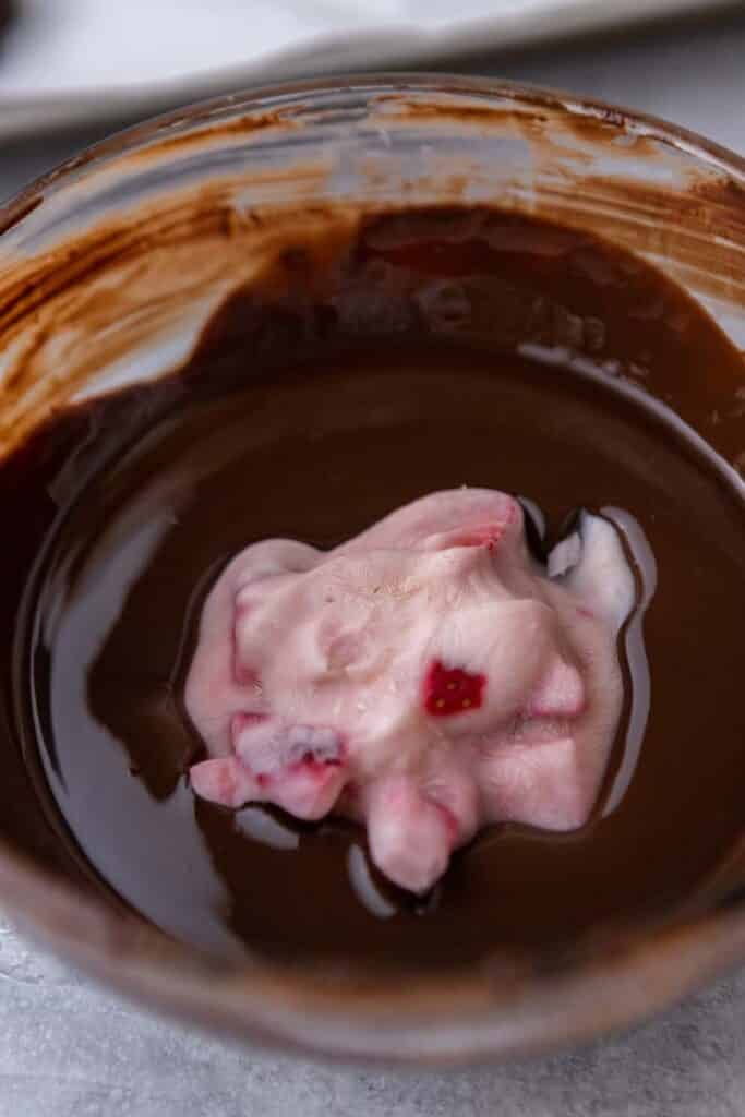 Yogurt cluster in melted chocolate