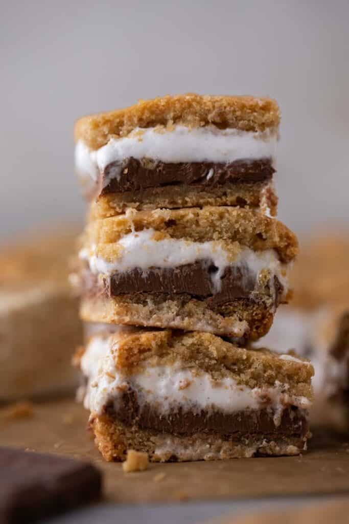 Stack of smores cookie bars