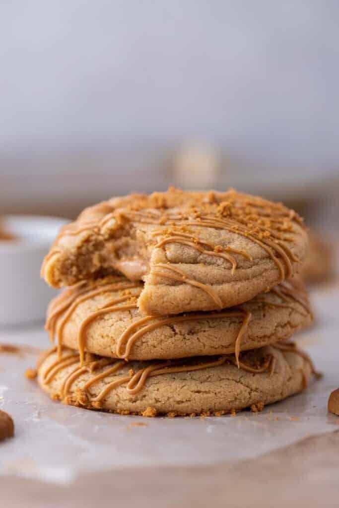 Crumbl cookie butter lava cookies stacked