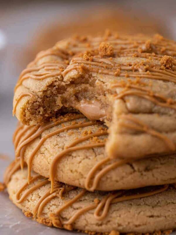 Crumbl cookie butter lava cookies stacked
