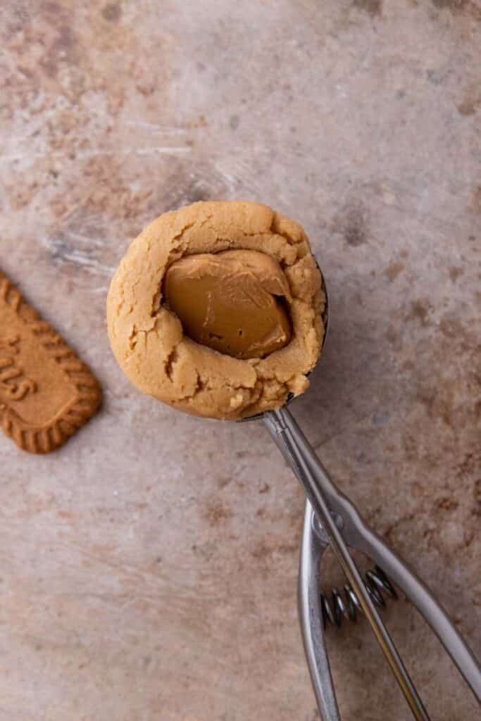 Cookie dough with cookie butter in the middle