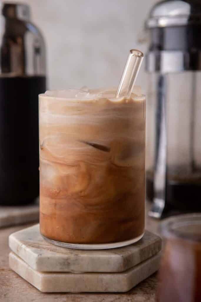 Iced mocha coffee in a glass