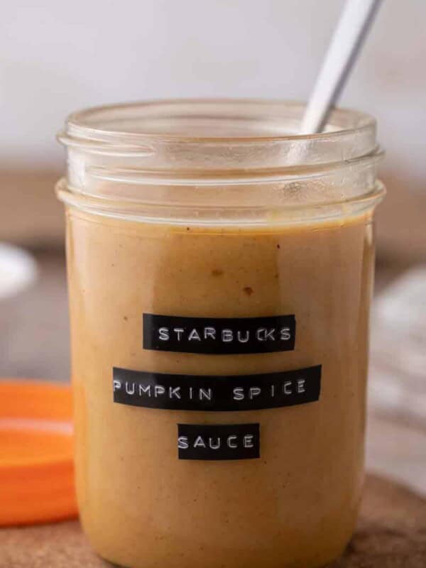 Pumpkin spice sauce recipe in a mason jar