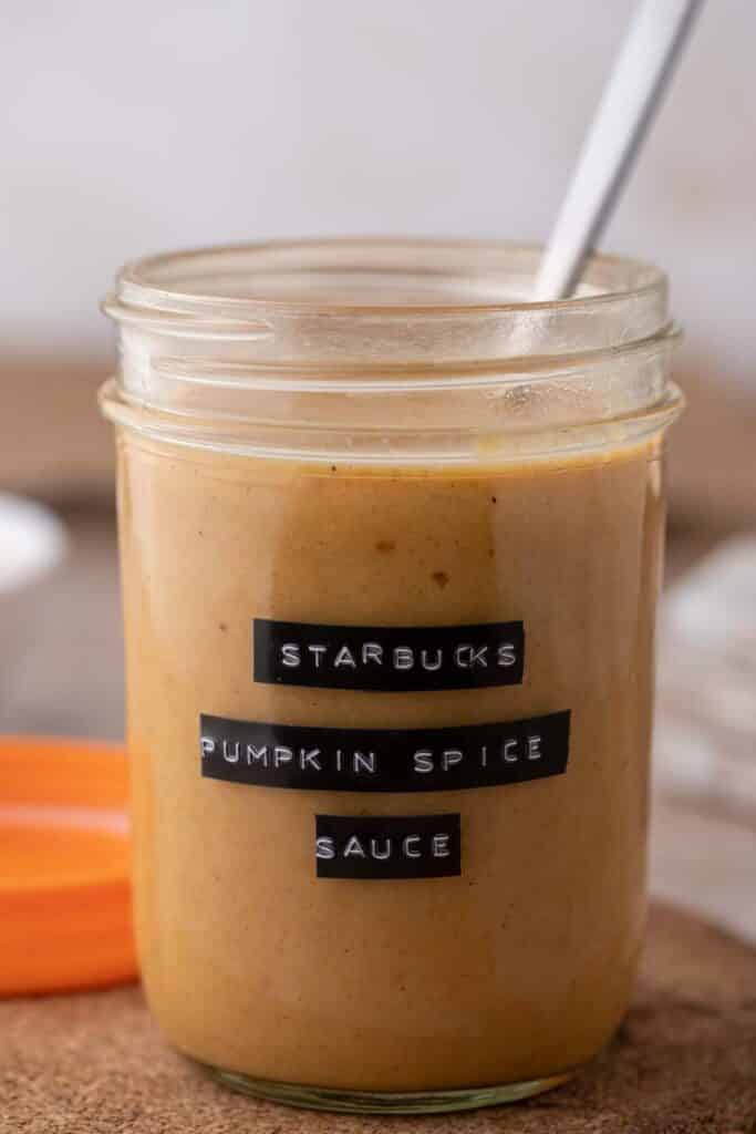 Pumpkin spice sauce recipe in a mason jar