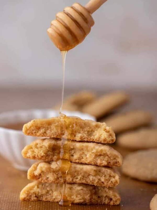 Chewy honey cookie sliced in half
