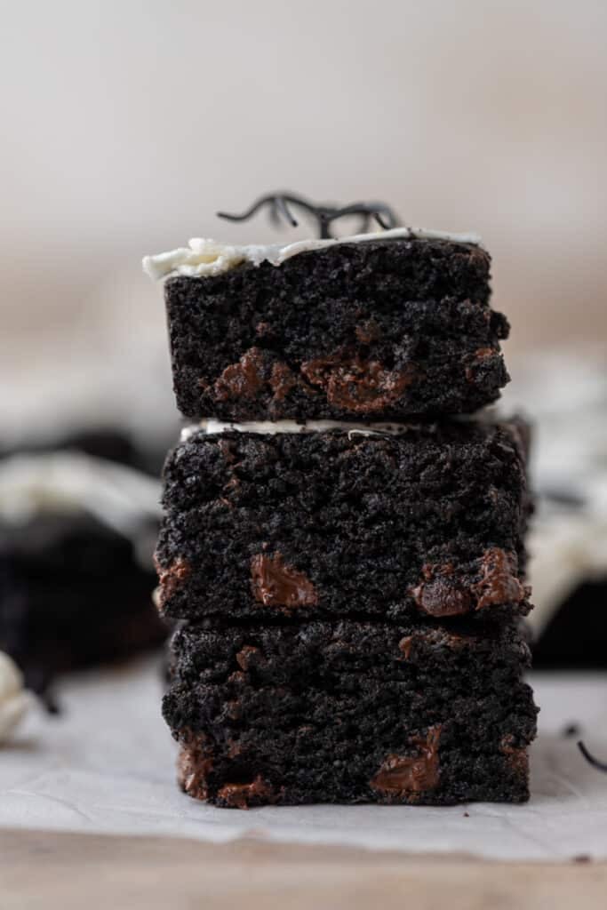 Stack of black cocoa brownies