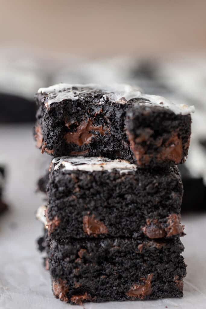 Stack of black cocoa powder brownies