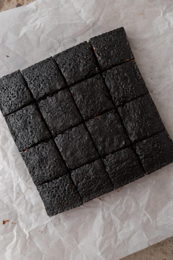 Baked black cocoa powder brownies