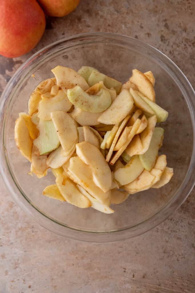 Sliced apples with spices in a bowl
