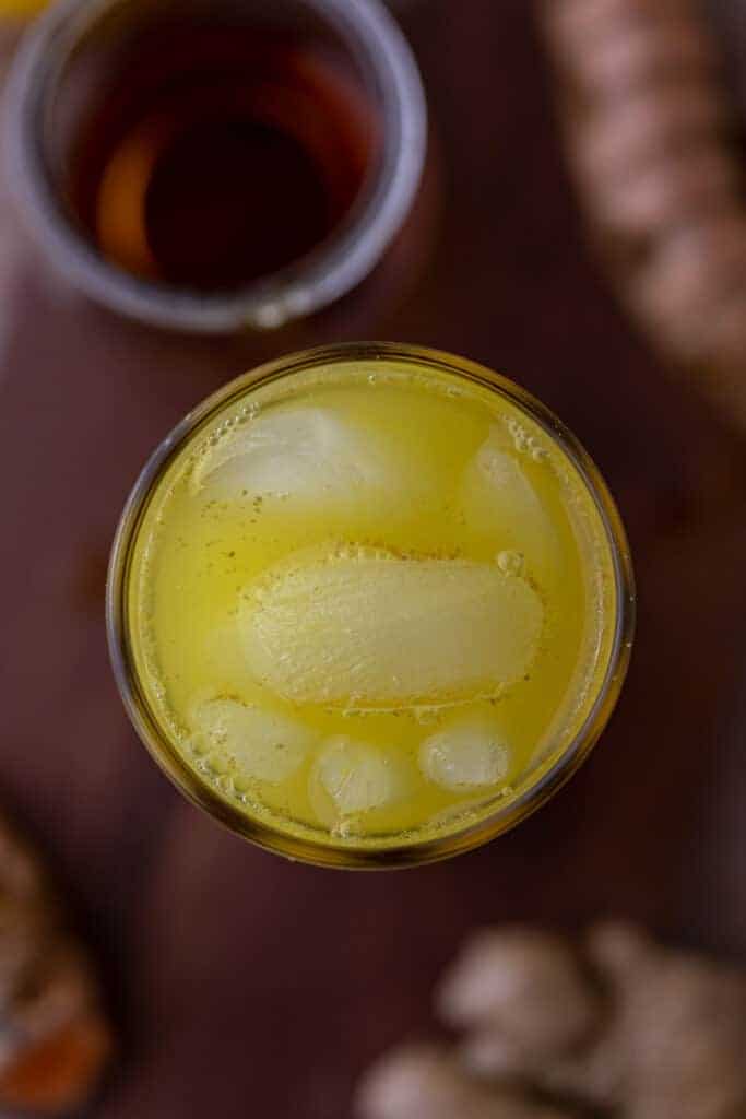 overhead shot of ginger turmeric tonic